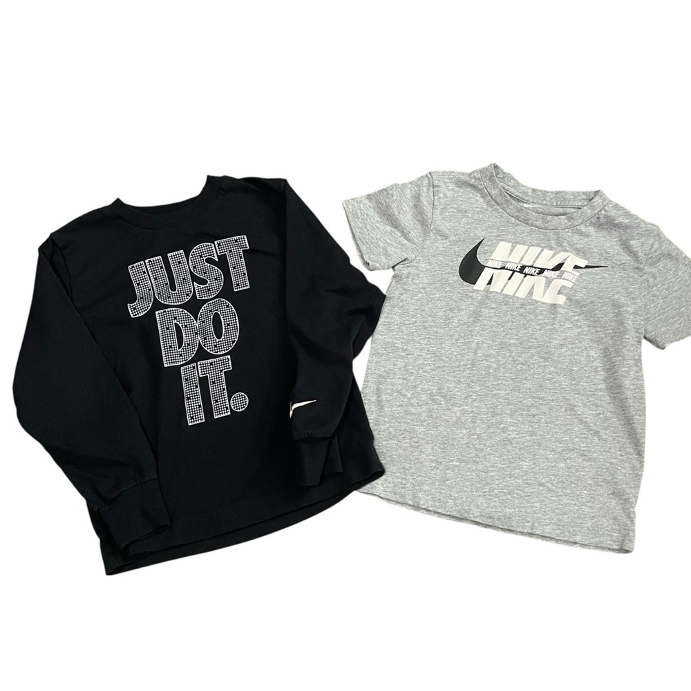 Nike Toddler Boys Shirts | Black LS Just Do It Tee & Gray SS Logo Tee Size 4T